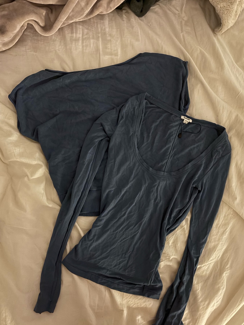 BUNDLE garage midnight blue tops; v neck long sleeve, off the shoulder